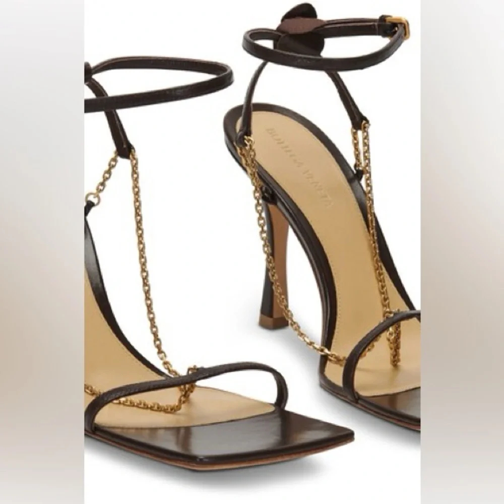 Bottega Veneta - 37 US - Strech Chain Sandals - Brown with Golden Chain - Picture 5 of 17